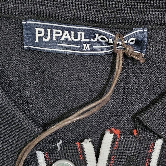 PJ Paul Jones Mens Medium Black Knit Polo Shirt Retro Rockabilly Mod NWT - Picture 4 of 6